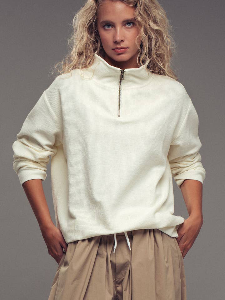 Urban Daizy - Wholesale Sweatshirt - Women's - Vintage Washed Quarter Zip Ribbed Sweatshirt9