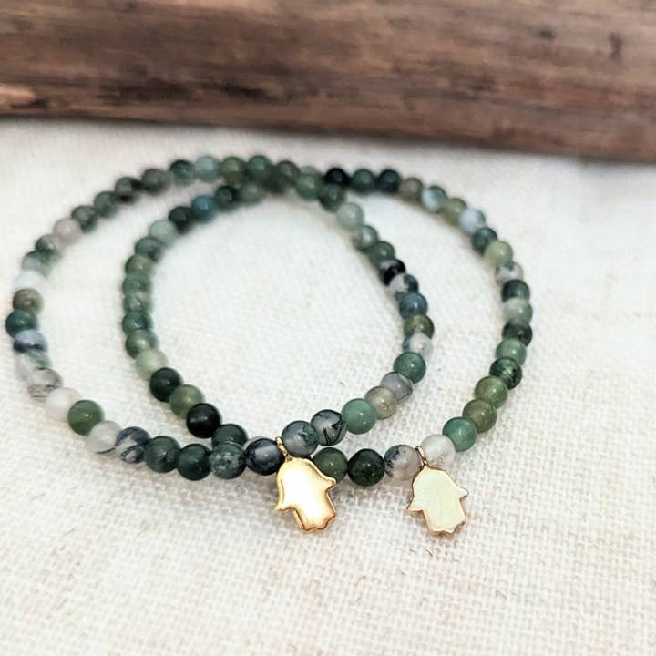 Peaceful Protector Moss Agate Stretch-Armband für den Großhandel von Bliss Vibez