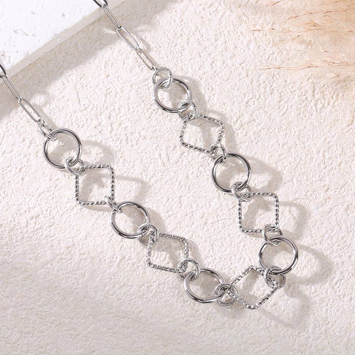 Collar de cadena plateada con eslabones redondos lisos para venta al por mayor de joya