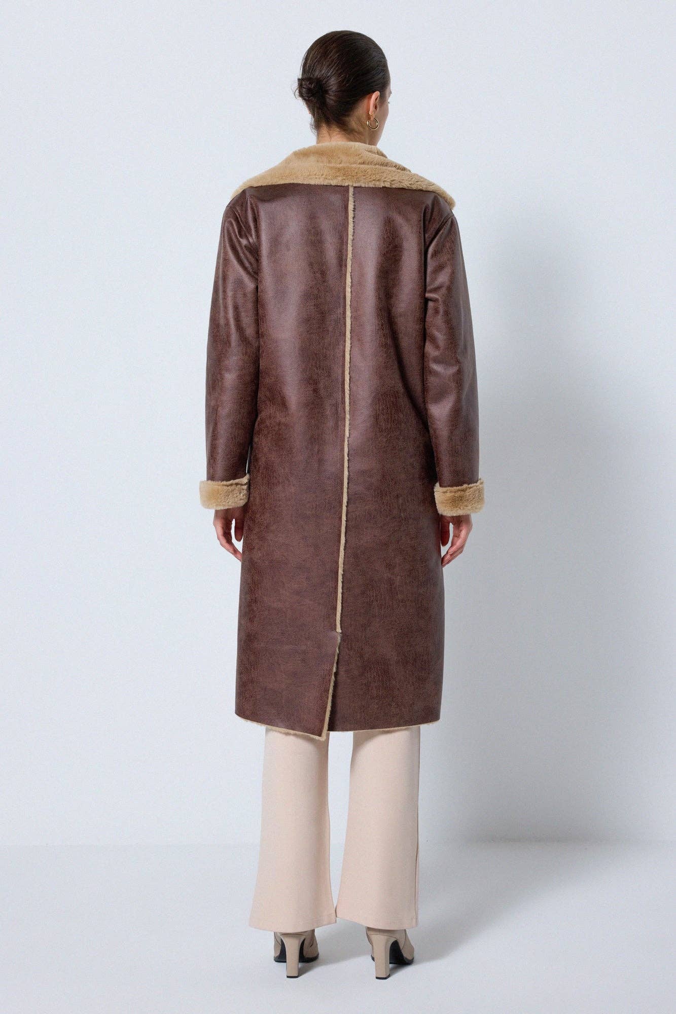 Brown FAUX LEATHER LONG COAT for wholesale on Faire3