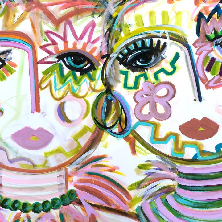 Sister Chicas - Grasscloth Print- 24" x 34" for wholesale by Windy O'Connor Art & Home