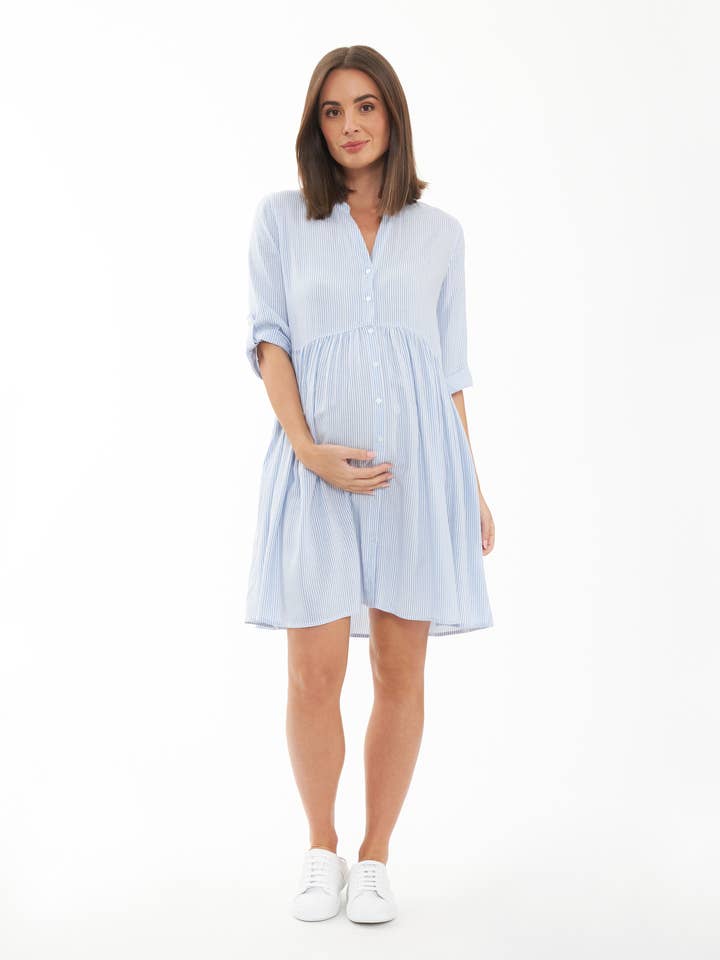 Sam Stripe Dress Sky Blue / White for wholesale by Ripe Maternity