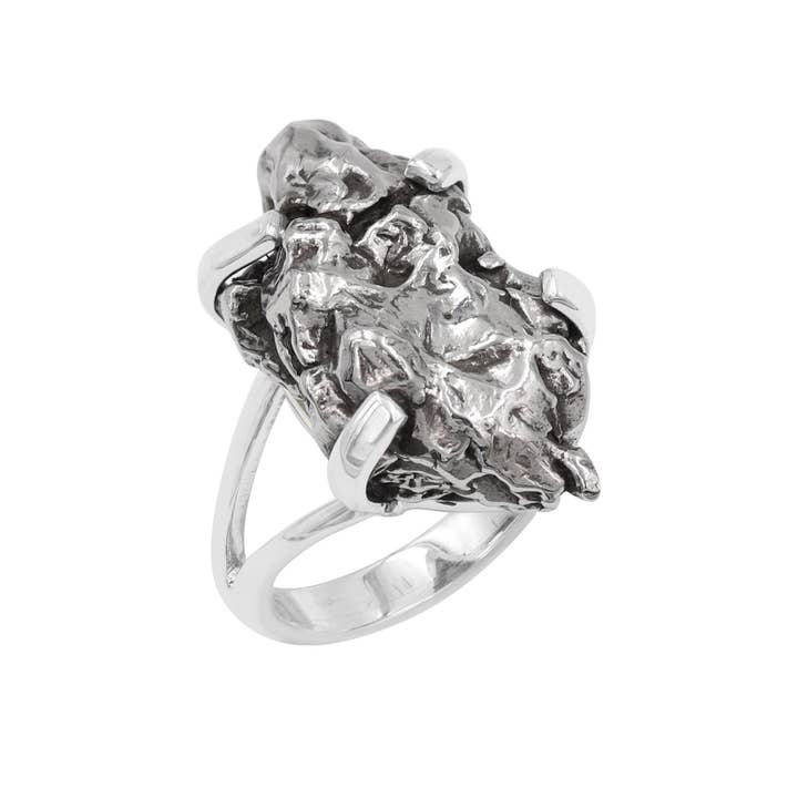 Raw Meteorite Ring in 925 Silver: Handmade Cosmic Jewelry for wholesale by Jay Jools