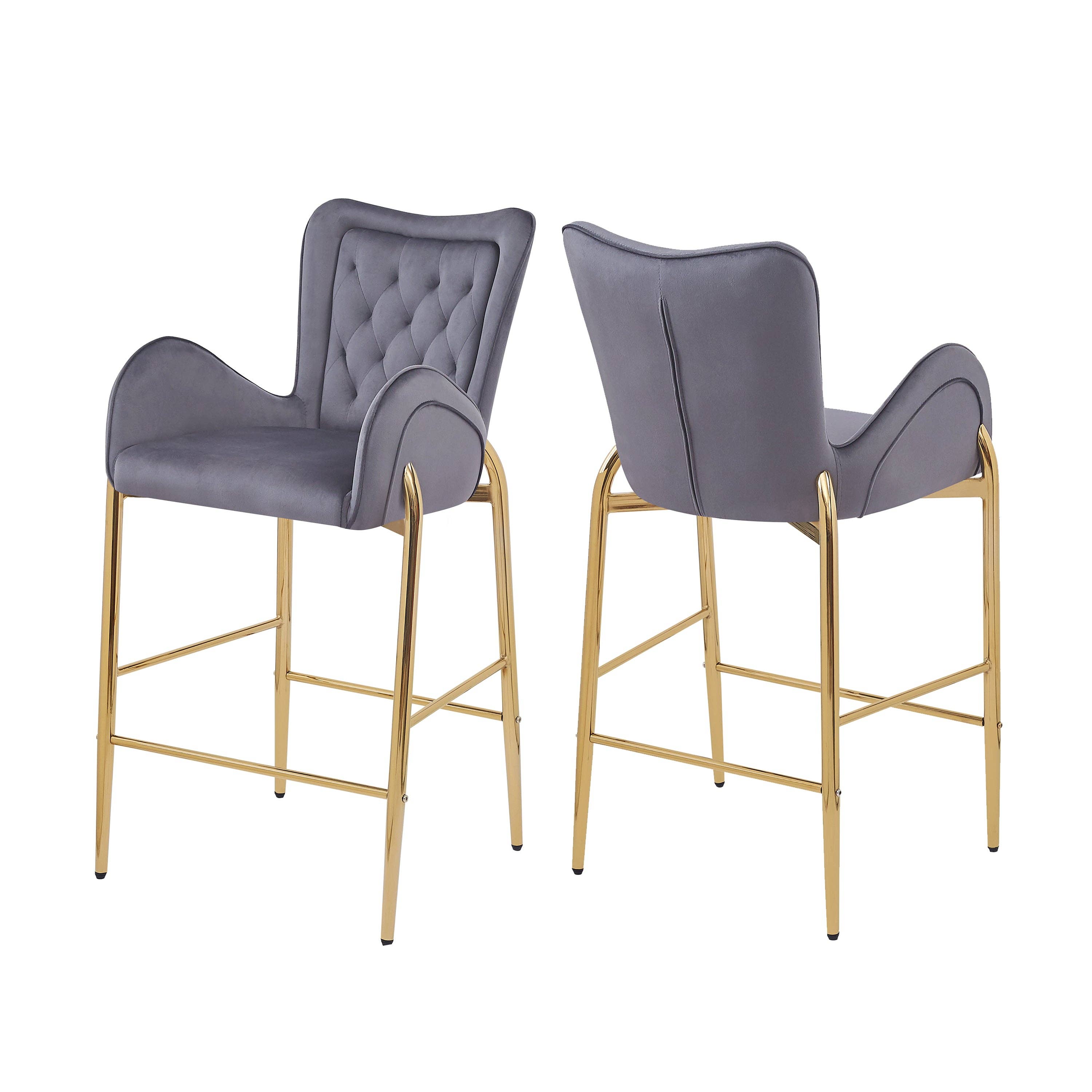 39F Inc. - Wholesale Stool - 28.75in Gray Velvet Counter Stools with Gold Legs, 2pk8