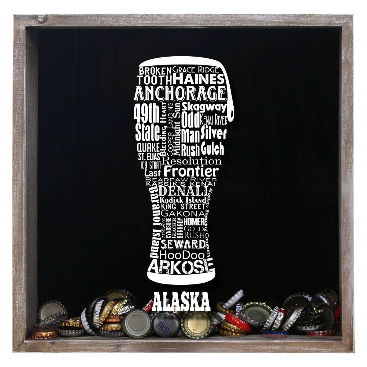 Torched Products – Großhandel 3D-Wandkunst – Cap Collector-Beer Typografie Shadow Box — Farmhouse Antique1