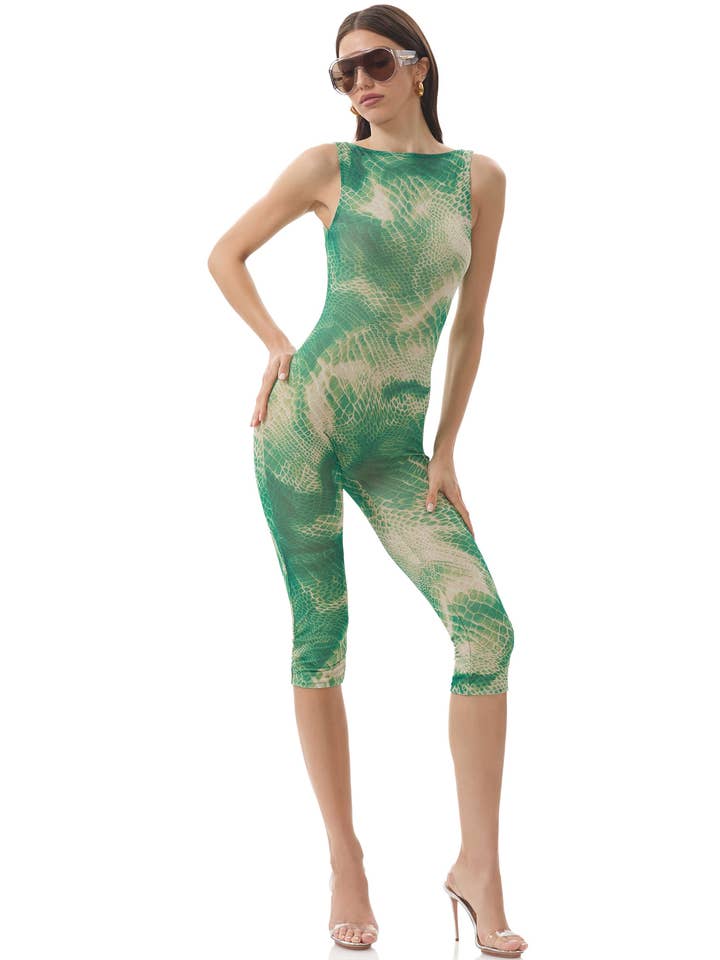 Tahlia Catsuit - Green Snake for wholesale by AFRM