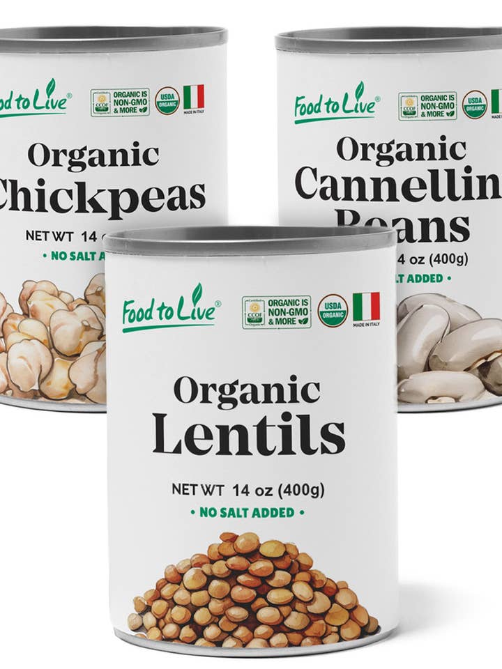 Organic Canned Pulses Bundle, Set of 3 – Ready to Eat, Unsalted, Non-GMO, Vegan – by Food to Live for wholesale by Food To Live