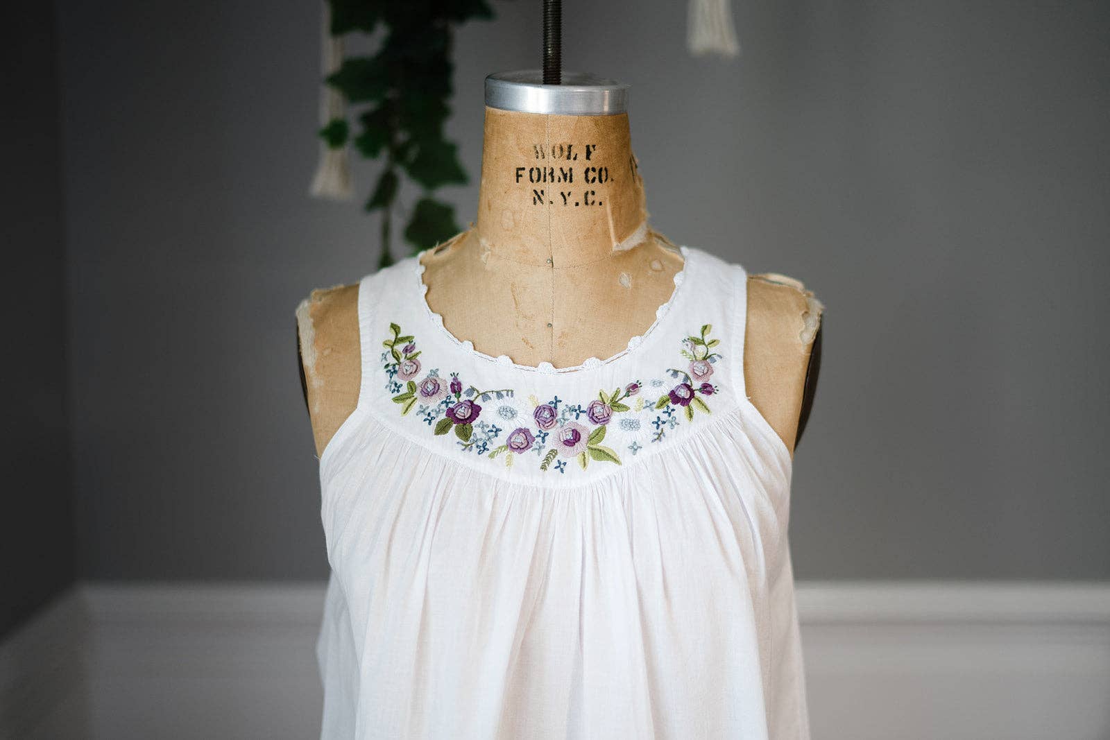 Maison d' Haiti - Wholesale Nightgown - Women's - Floral Embroidered Cotton Nightgown - Purple Rosebuds3