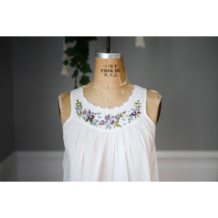 Maison d' Haiti - Wholesale Nightgown - Women's - Floral Embroidered Cotton Nightgown - Purple Rosebuds3