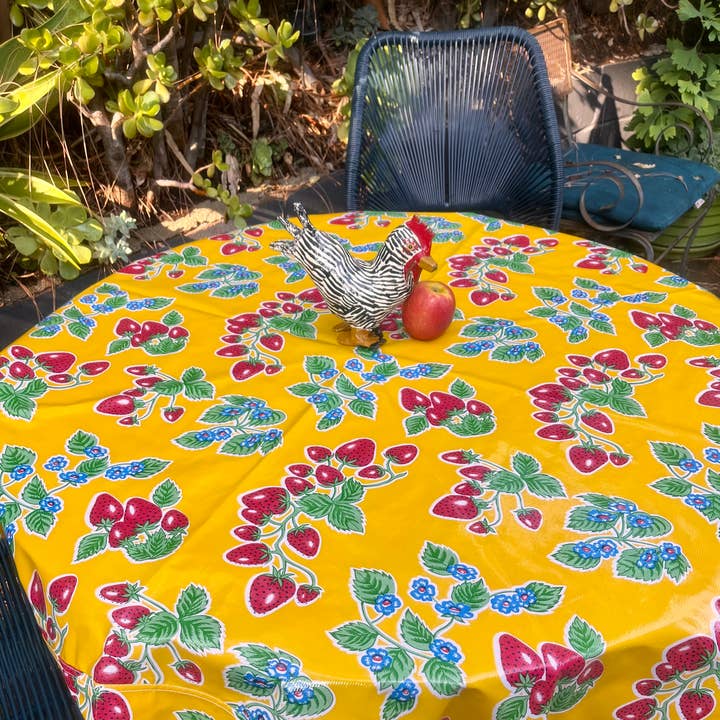 Yellow Forever 68' Round Tablecloth for wholesale by Oilcloth International