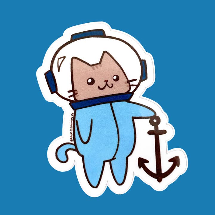 Aqua Cat Vinyl Sticker for wholesale by Brave Moonman