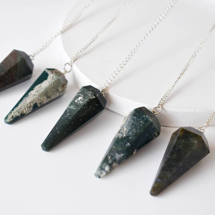 Soothing Crystals - Wholesale Spiritual Stone/Crystal - Dowsing Pendulum | Moss Agate | Faceted | Crystal Pendulum6