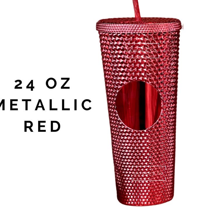 Sayers & Co. - Wholesale Insulated mug/tumbler - 24oz Metallic Red Studded Double Walled Tumbler