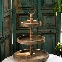 Vagabond Vintage - Wholesale Decorative Tray - Rustic Recycled Pine 3-Tier Round Display