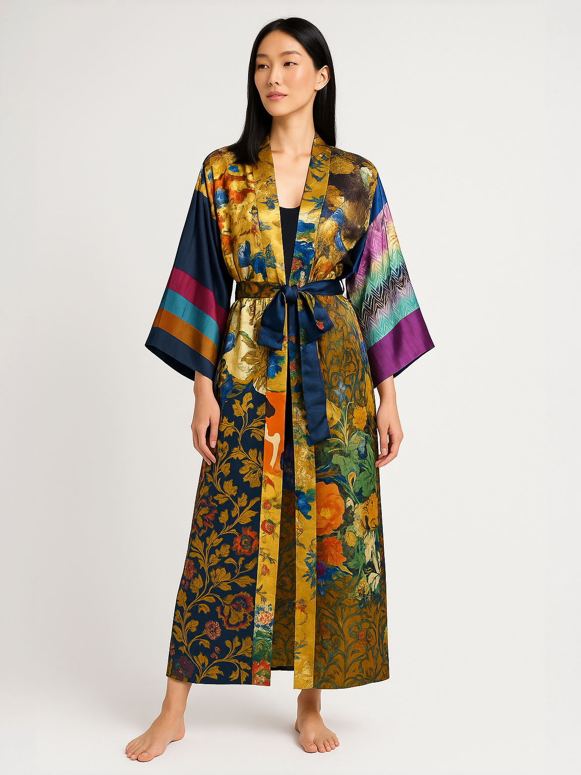 Beige & Co Thai Crafts - Wholesale Kimono - Dames - Kimono van patchwork hergebruikte zijden sjaals – uniek exemplaar1