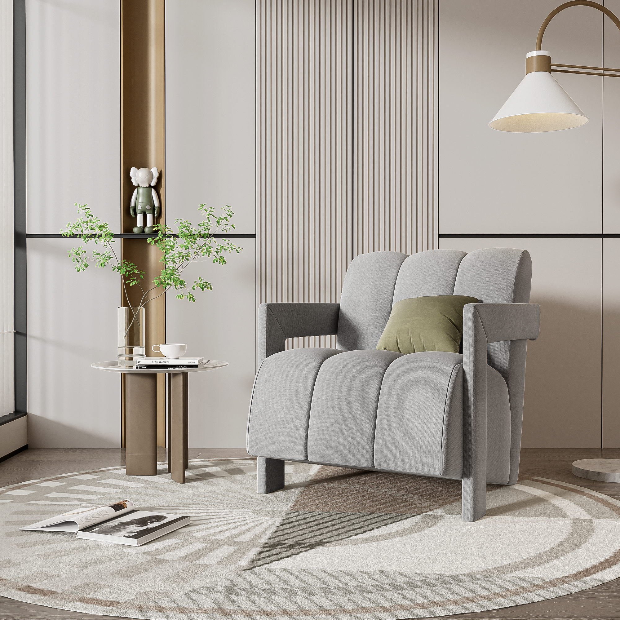 39F Inc. - Vente Chaises - Fauteuil de loisirs moderne gris de 26,3" avec accoudoirs en L1