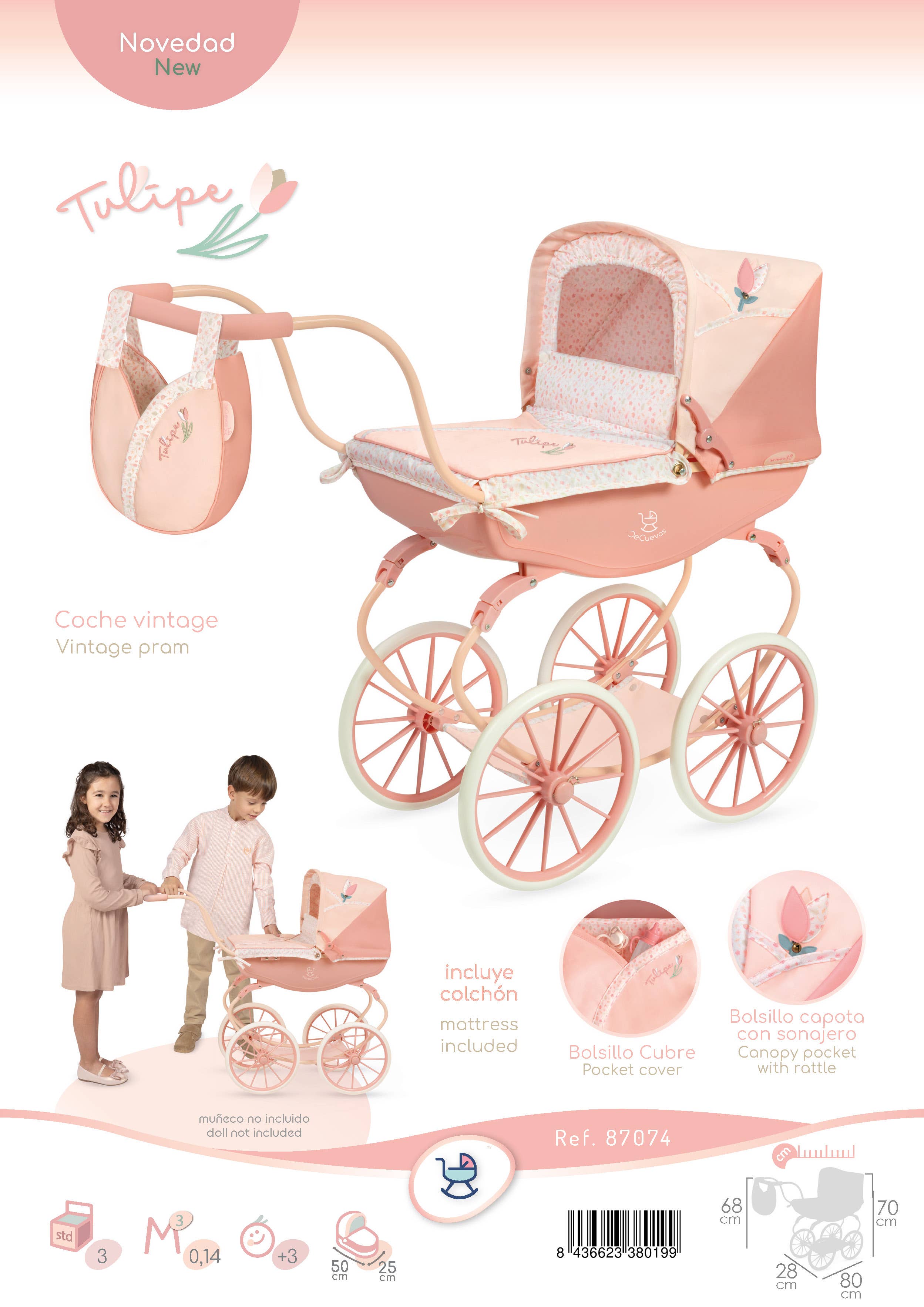 DeCuevas Toys – wholesale Doll pram – Kids – 87074 "Tulipe" Doll Carriage3