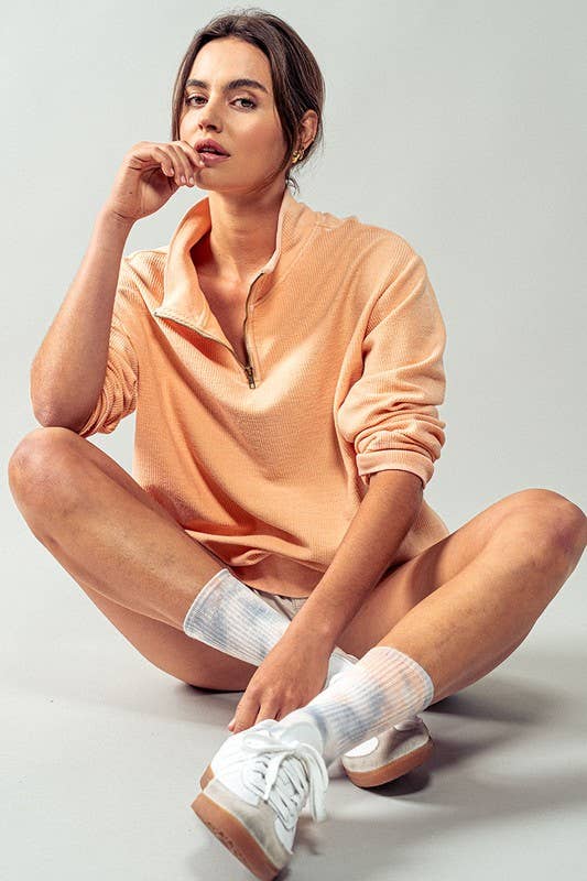 Urban Daizy - Wholesale Sweatshirt - Women's - Vintage Washed Quarter Zip Ribbed Sweatshirt20