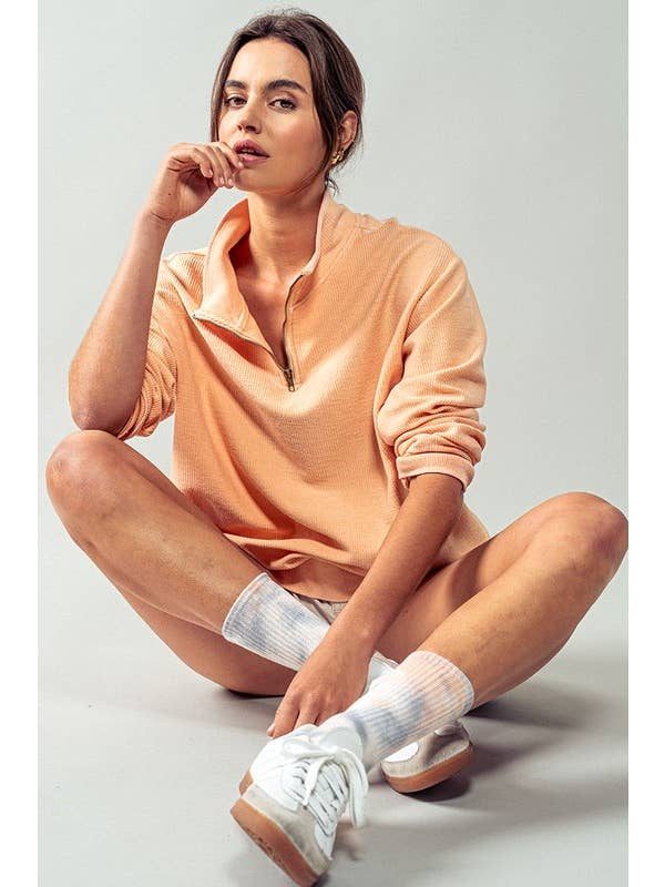 Urban Daizy - Wholesale Sweatshirt - Women's - Vintage Washed Quarter Zip Ribbed Sweatshirt20