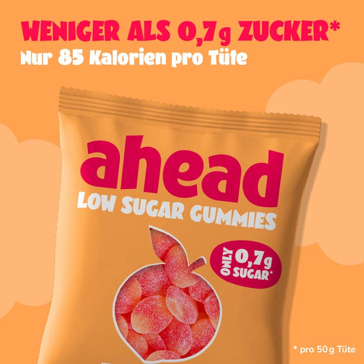 ahead - Wholesale Gummy - Juicy Peaches Gummies - Low Sugar (Tray 18x50g)1