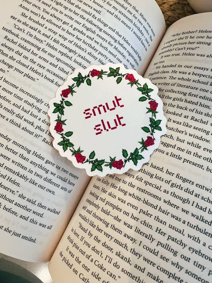 Cross-Stitch Inspired Bookish Sticker - Smut Slut for wholesale by theannexlibrary