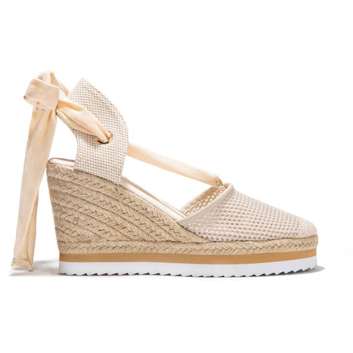 Beige Bow Wedge Espadrilles for wholesale by Break&Walk