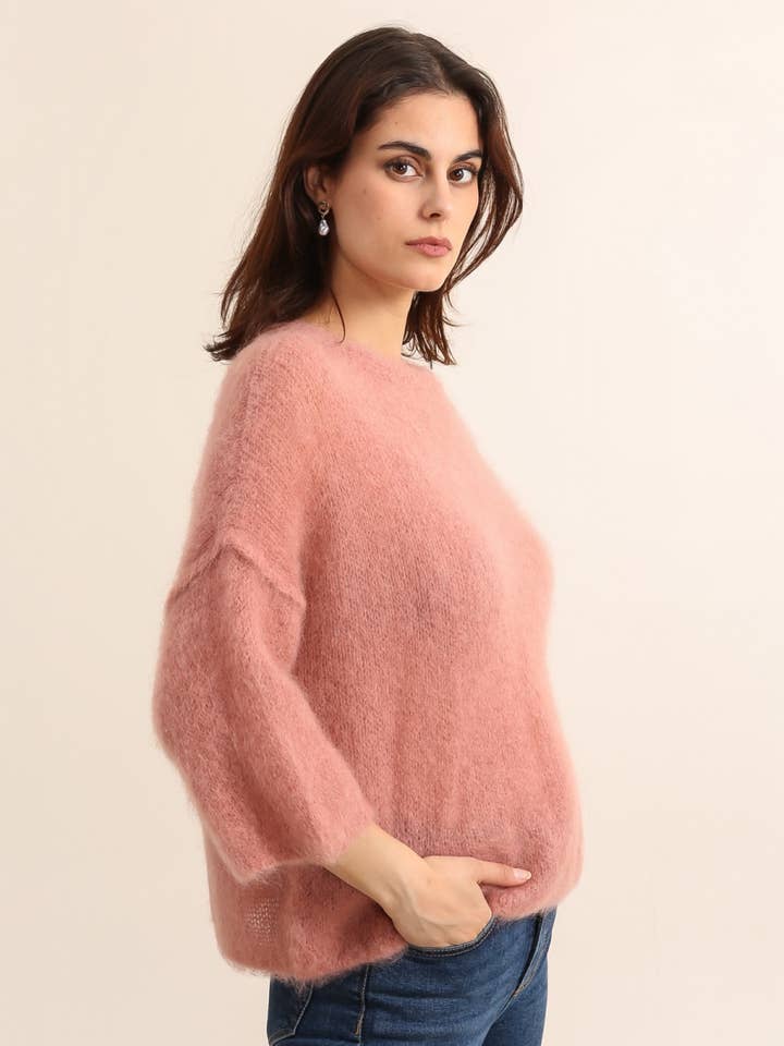 NAÏS PARIS - Vente Pull en maille – femme - PULL COL ROND MANCHES COURTES EN 80% KID MOHAIR