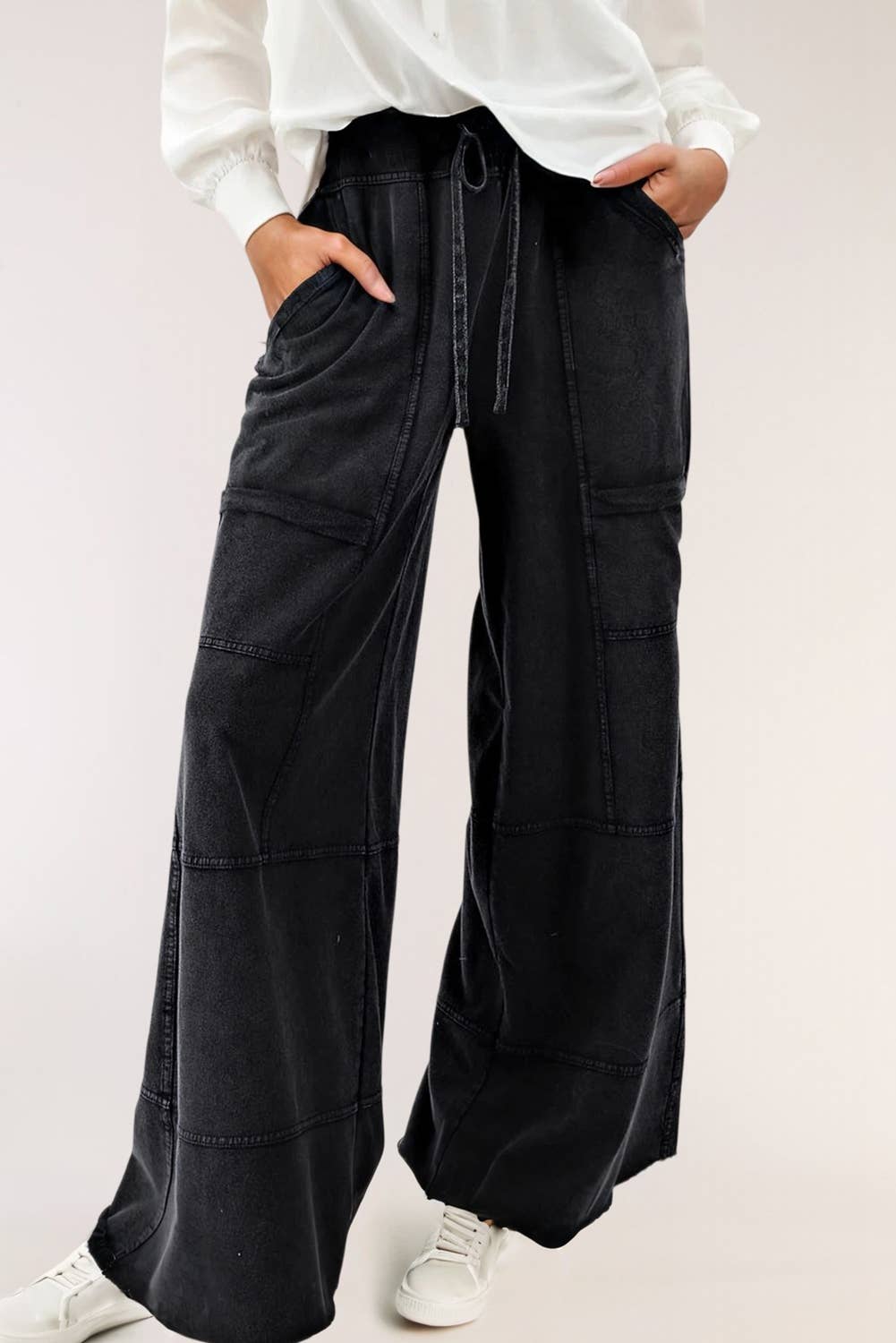 LA Society - Wholesale Pants - Women's - Mineral Wash Drawstring High Waist Cargo Wide Leg Pants2