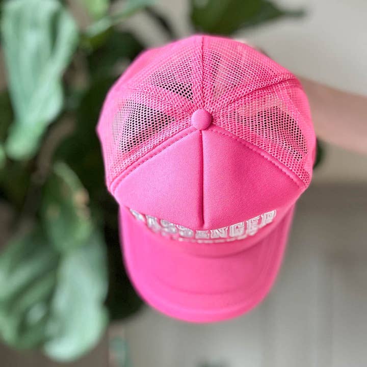 Hot Pink Passenger Princess Embroidered Graphic Trucker Hat for wholesale on Faire3