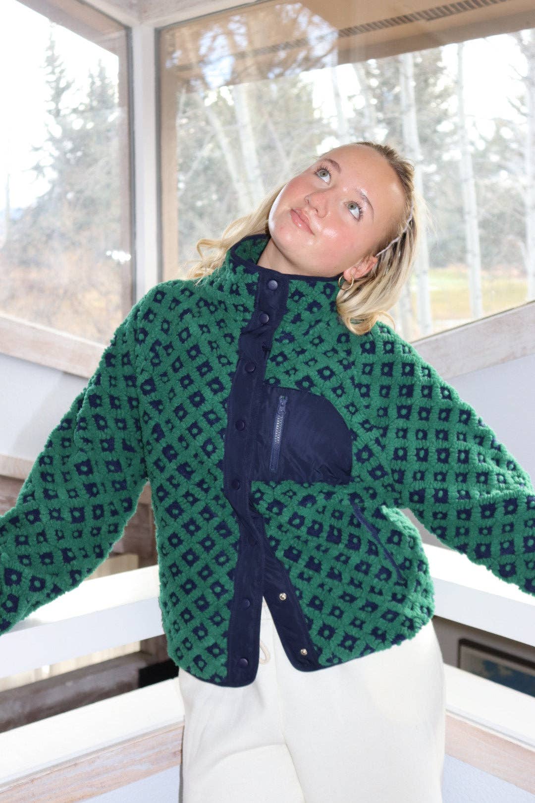 Midnight Lunch – Blusão - Mulher por atacado – Casaco Teton | Azul Marinho + Verde2