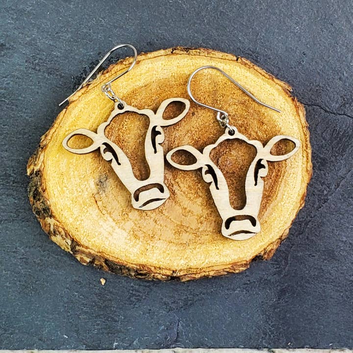 Cut-out Cow Wood Dangle Earrings for wholesale by A Farm Girl by Tess