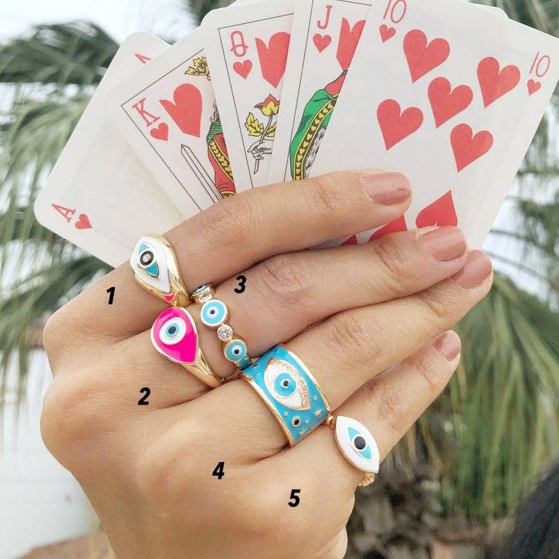 Evileyefavor - Wholesale Cocktail/Statement Ring - Evil Eye Ring, Adjustable Gold Ring, White Evil Eye Ring, Oval Evil Eye Ring, Evil Eye Jewelry2