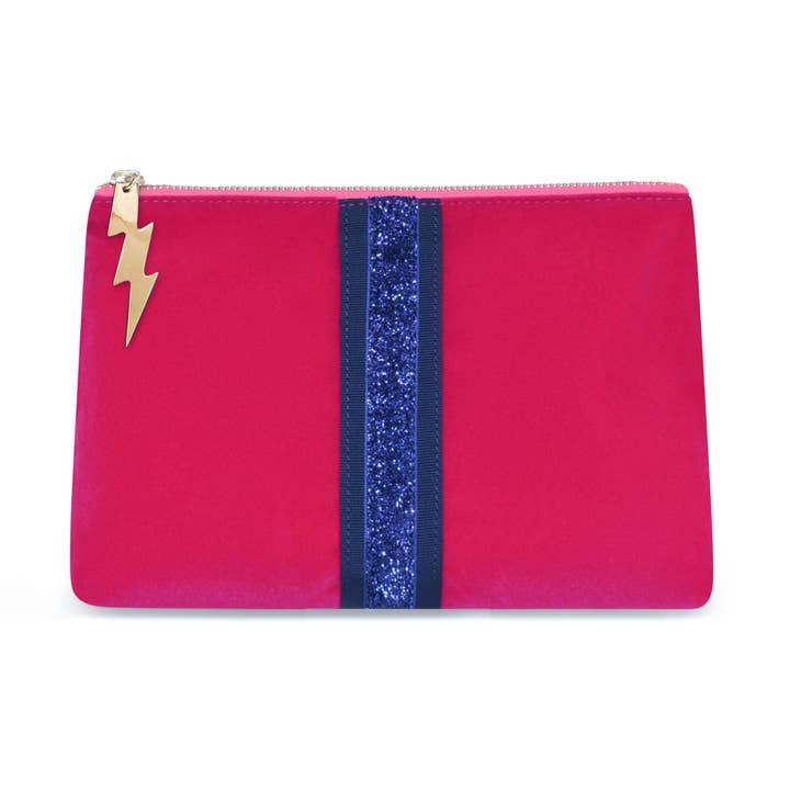PINK VELVET CLUTCH (BLUE STRIPE) for wholesale by Cockatoo