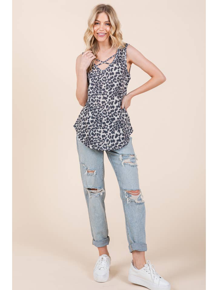 Animal Print TA1318 CRISS-CROSS FRONT TANK TOP for wholesale on Faire