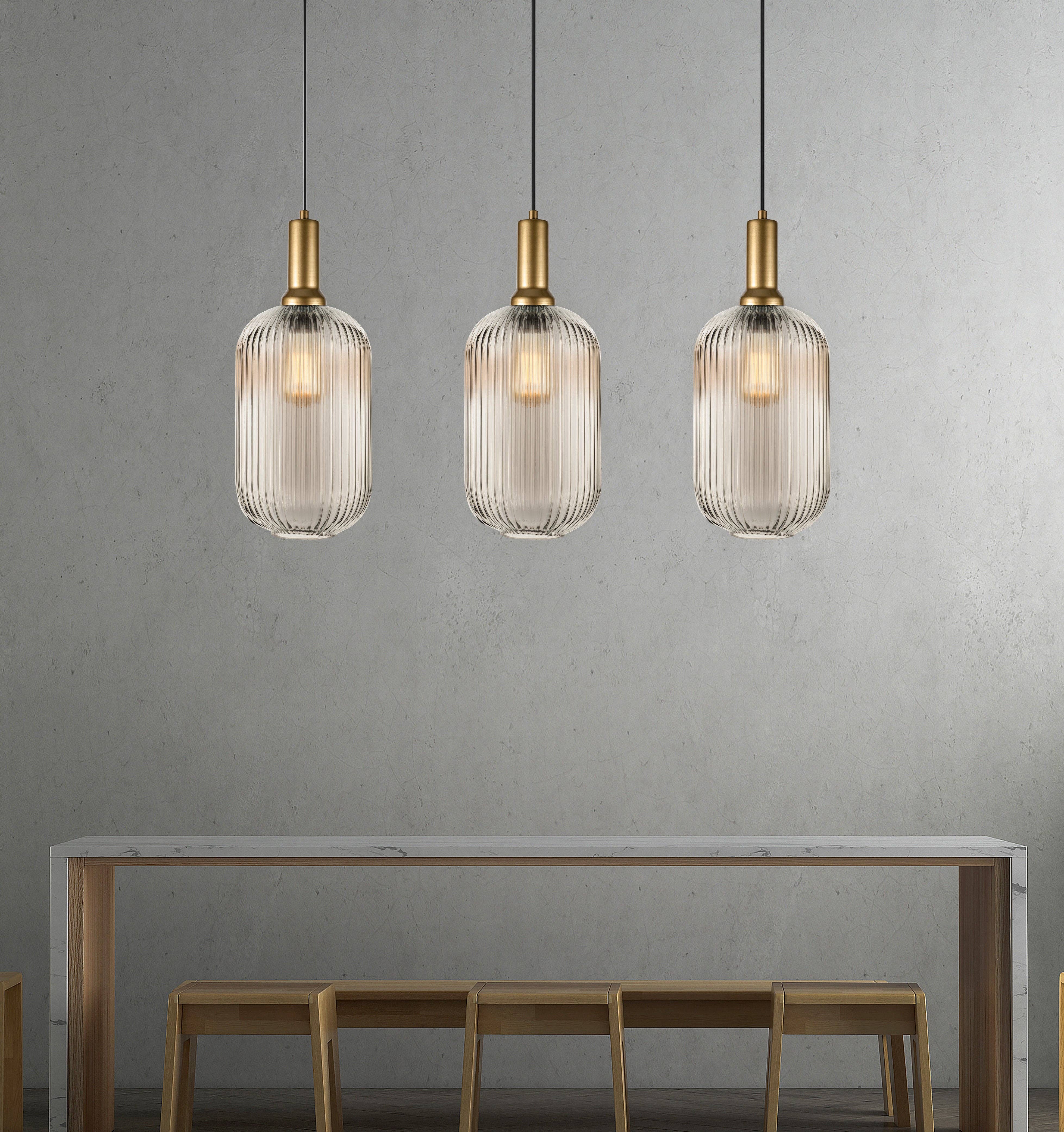 Eclipse Lighting - Wholesale Chandelier/Hanging Light - Linear Canopy Ribbed Glass Clear Multi Pendant Lighting Staircase, Custom Ribbed Glass Pendant Lighting, Multi Lighting for Stairwell Long Chandelier0