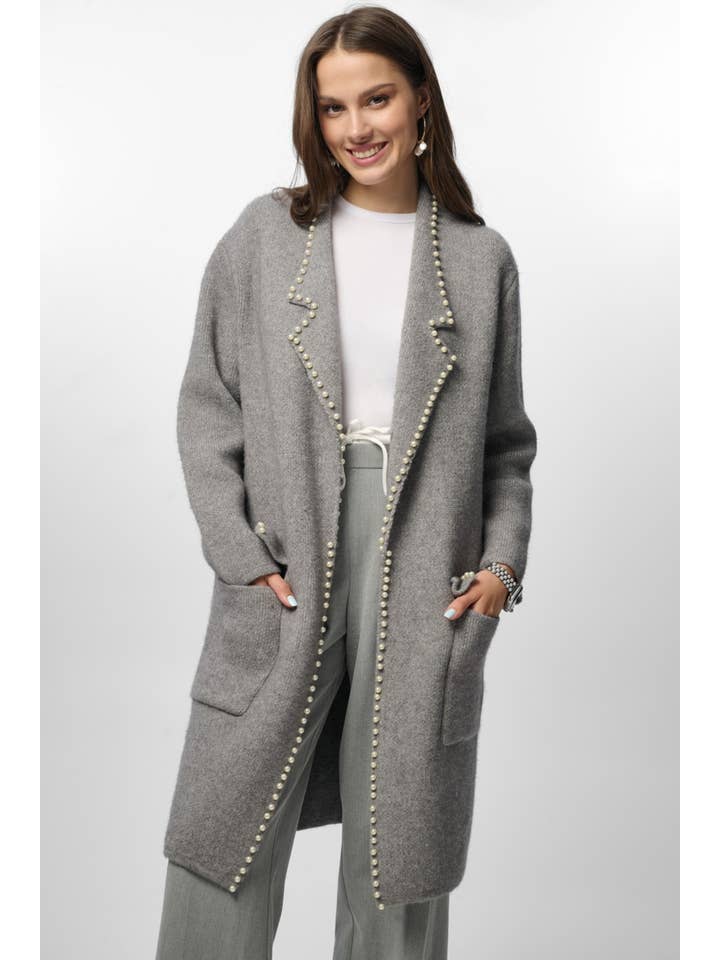 SAACHI - Wholesale Blazer - Women's - Pearl Trim Long Knit Blazer4