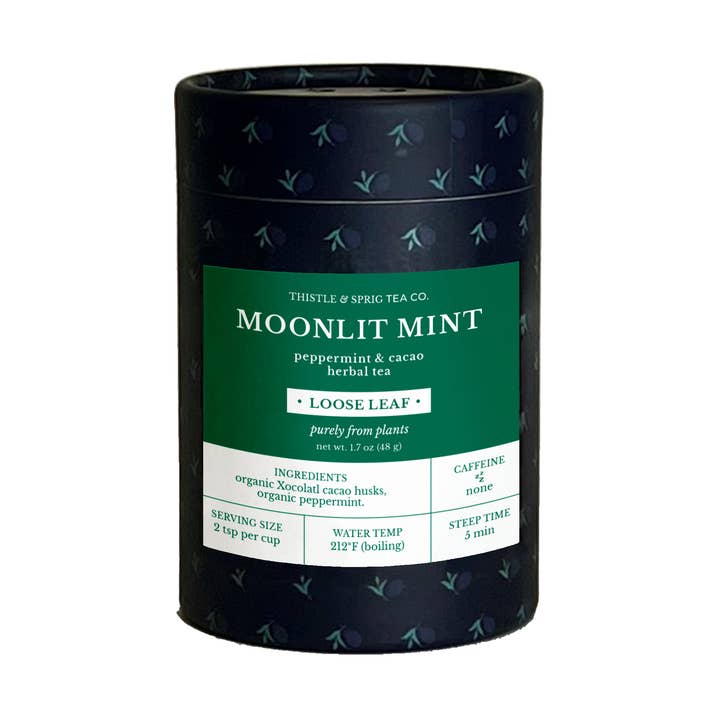 Moonlit Mint Peppermint & Cacao Herbal Tea, Loose Leaf for wholesale by Thistle & Sprig Tea Company