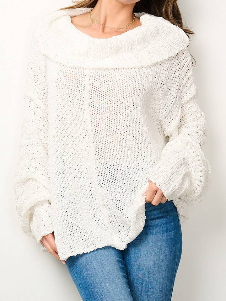 SOLID KNIT COWL NECK PULLOVER SWEATER for wholesale by ROUSSEAU