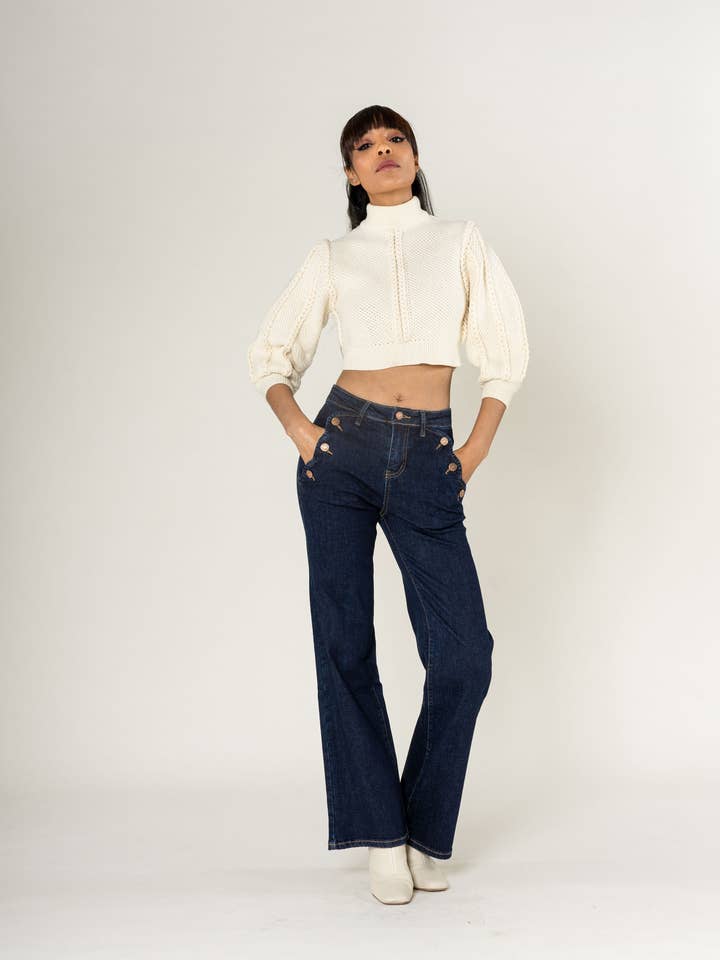 P195 stretchbukser med høj talje og vide ben for engroshandel hos Nina Carter