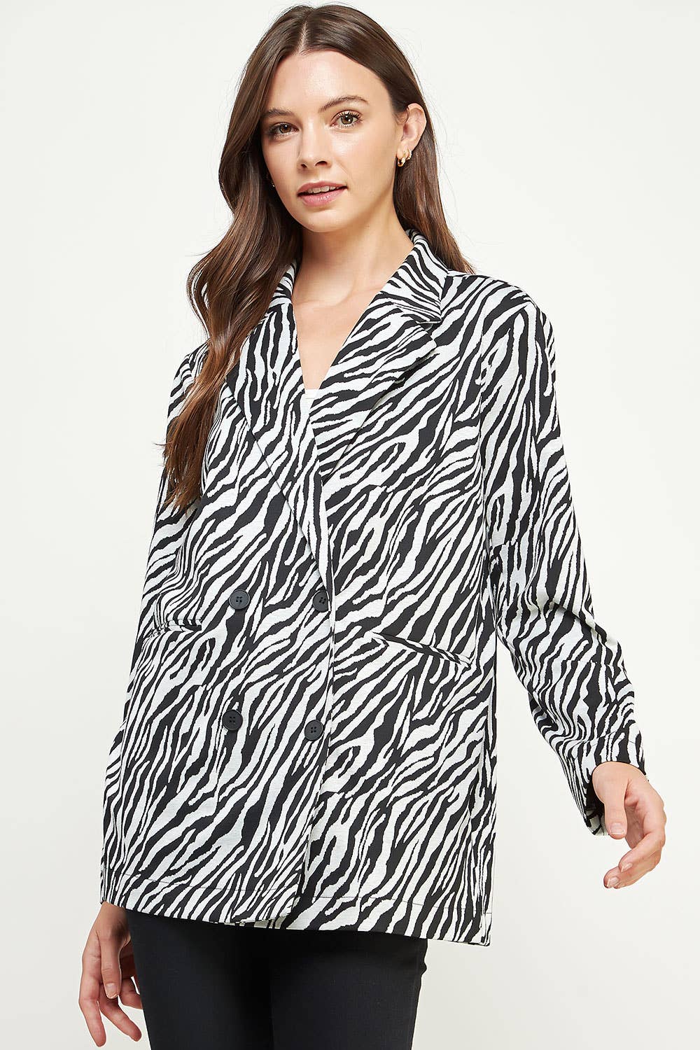 Strut & Bolt – Engroshandel Blazer - Dame – Zebra Mønster Strik Blazer1