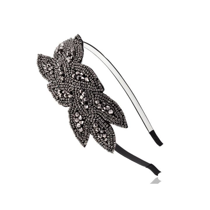 AK Brand - Vendita all'ingrosso Fascia per capelli - Donna - Fascia per capelli con patta a foglia nera con perline anni '20