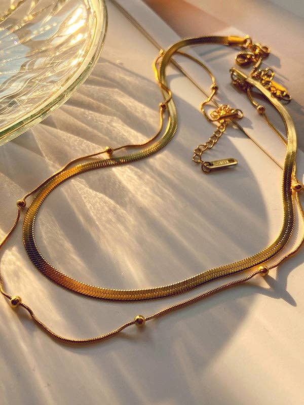 GOLD Double Layered Snake Chain Solid Color Necklaces Accessories for wholesale on Faire1