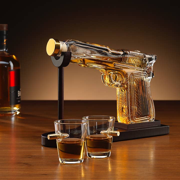 Gun Decanter and Glasses for wholesale by The Source Wholesale LTD