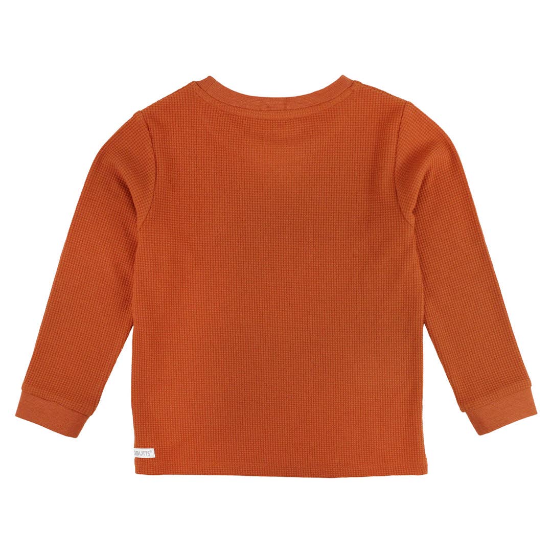 Orange Boys Rust Waffle Knit Long Sleeve Crew Neck Shirt for wholesale on Faire2