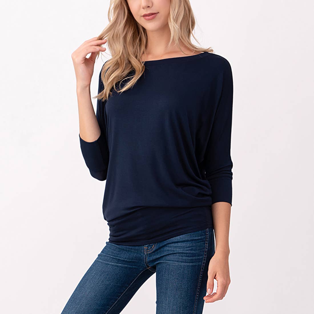 Heimious - Wholesale Knit Top - Women's - 3/4 Dolman Sleeve Round neck Modal Jersey  Top, 250395