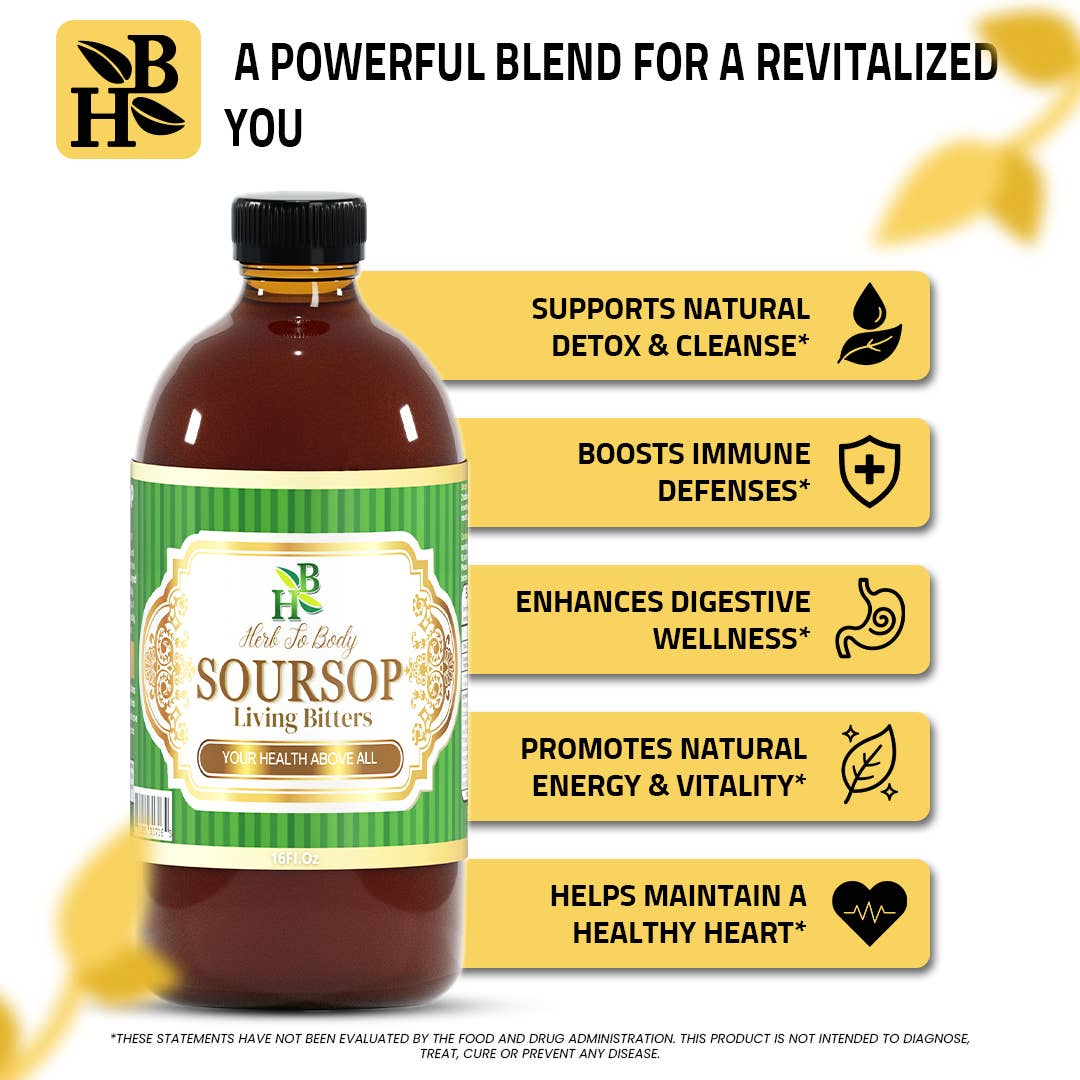 Herb To Body - Wholesale Oral supplement/vitamin - Soursop Living Bitters Herbal Tonic 16oz - Botanical Blend1