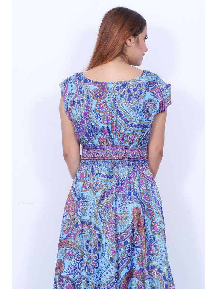 Humanity Centred Designs – Vestido - Mulher por atacado – A linha floral impresso vestido queimado com manga de boné8