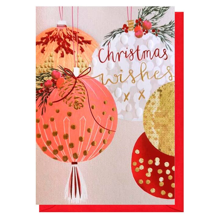 Christmas Wishes Baubles Card | Holiday Card | Seasonal Card for wholesale by Louise Tiler