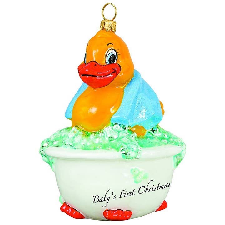 Babys första jul Blå Gummi Ducky för wholesale av Joy To The World Collectibles