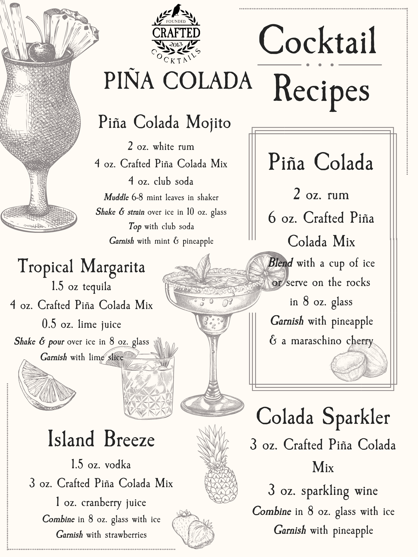Crafted Cocktails - Wholesale Cocktail Mix/Syrup - Piña Colada Nonalcoholic Cocktail Mixer11